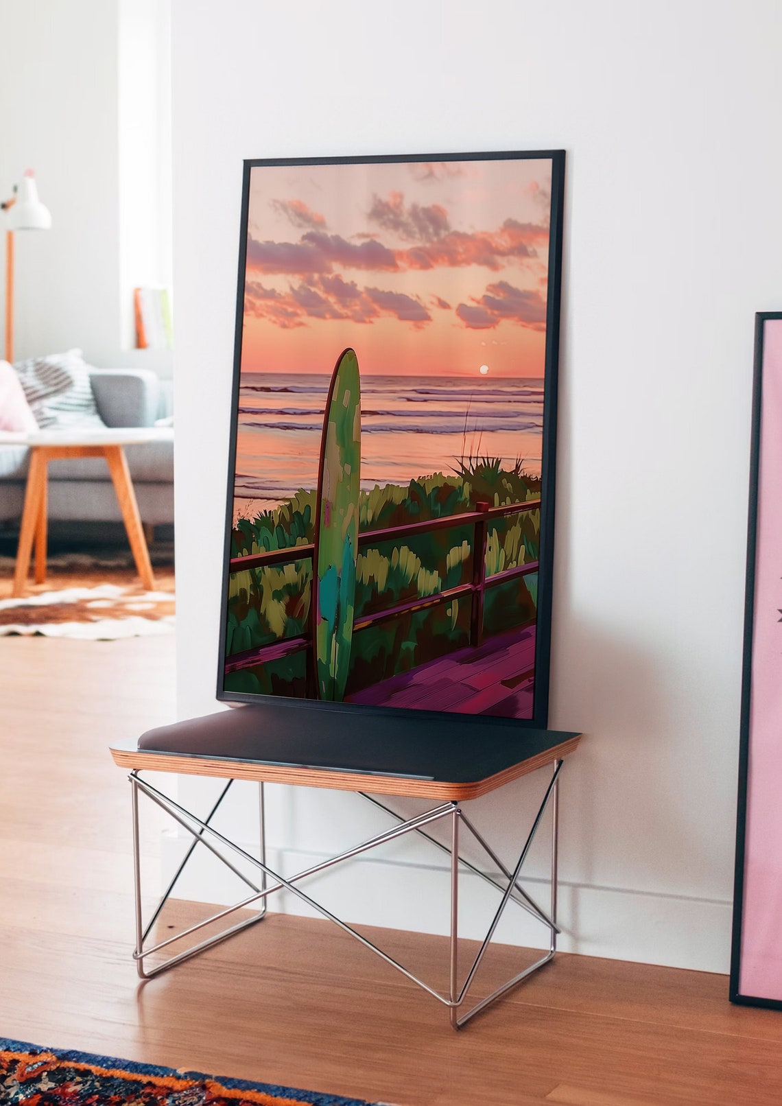 Surfboard Sunset Beach Ocean Dune Fence Serene Travel Poster - Image 4
