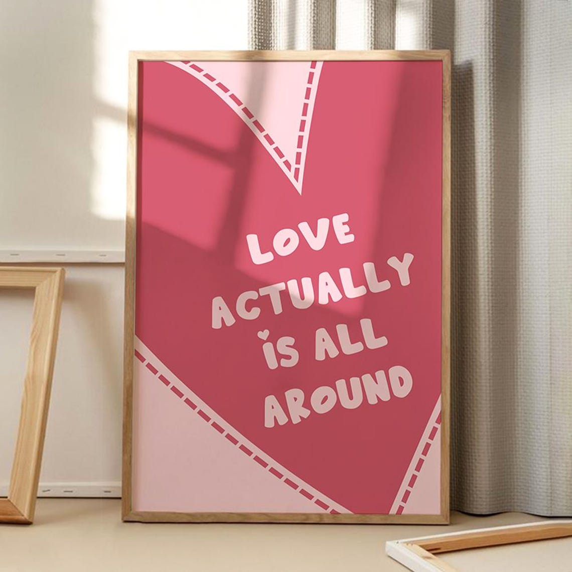 Love Actually Is All Around Pink Heart Typography Art Poster