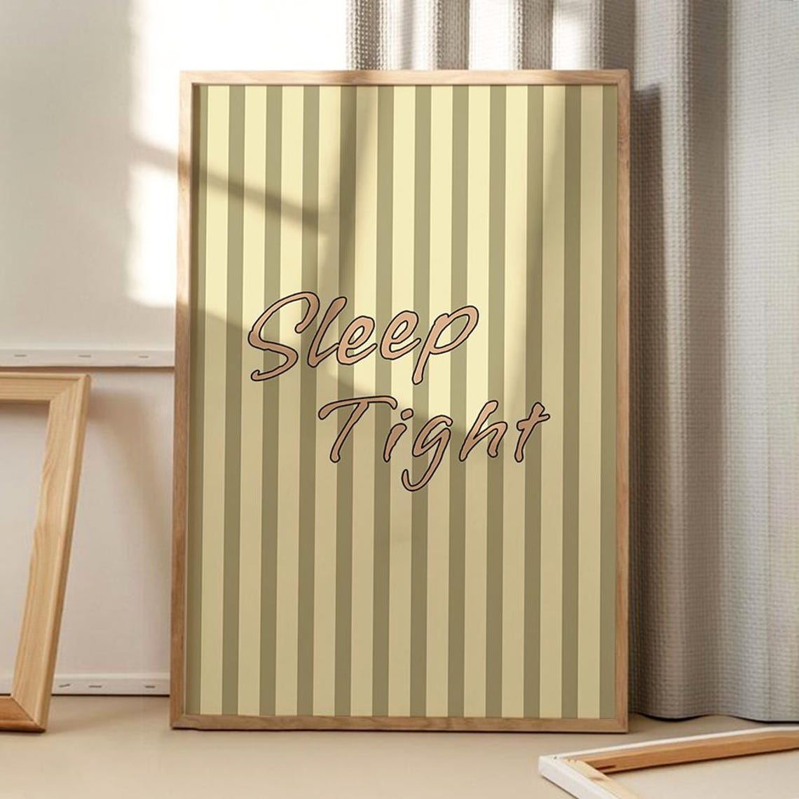 Sleep Tight Script Quote on Green Stripe Bedroom Wall Poster
