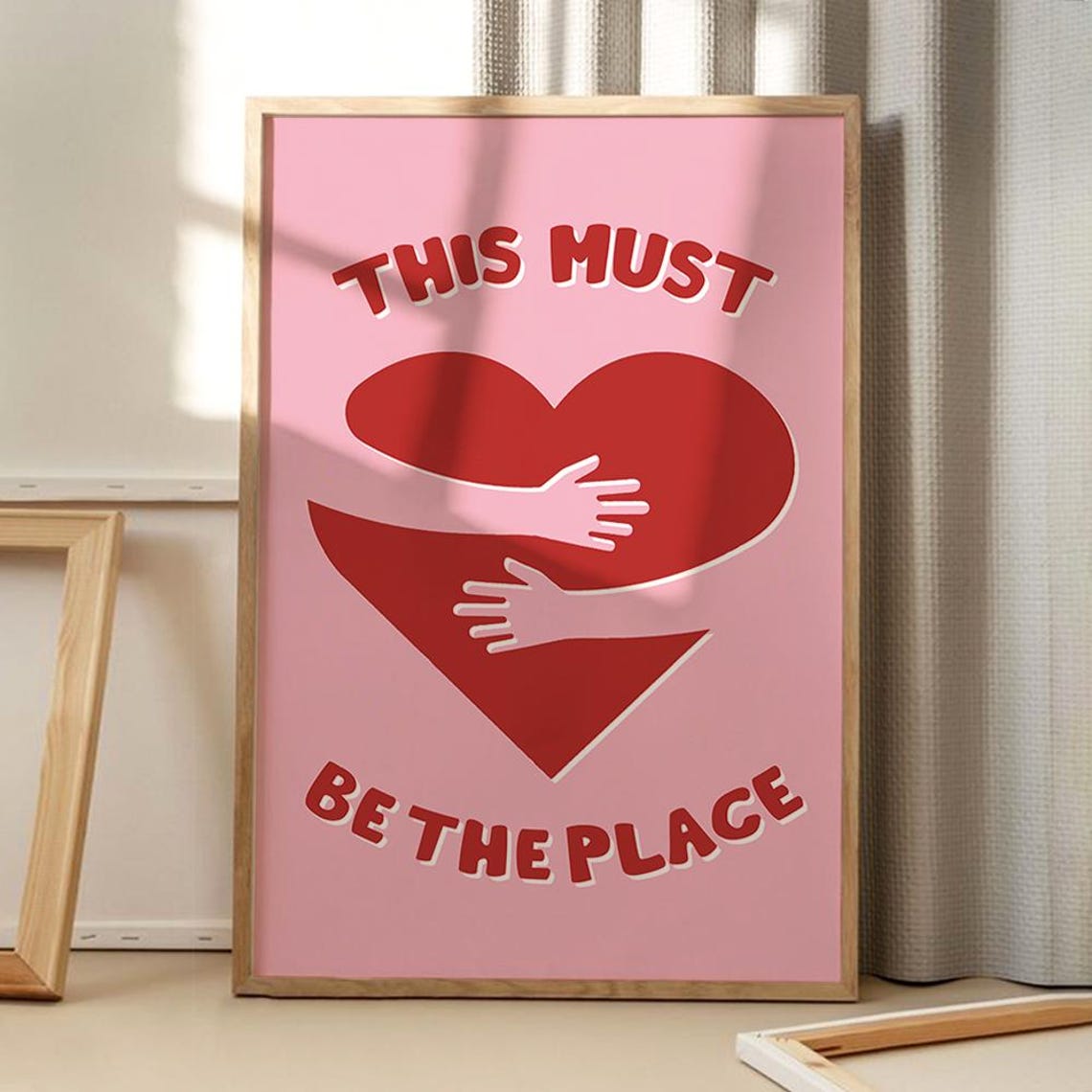 This Must Be the Place Cozy Heart Hug Retro Pink Love Poster