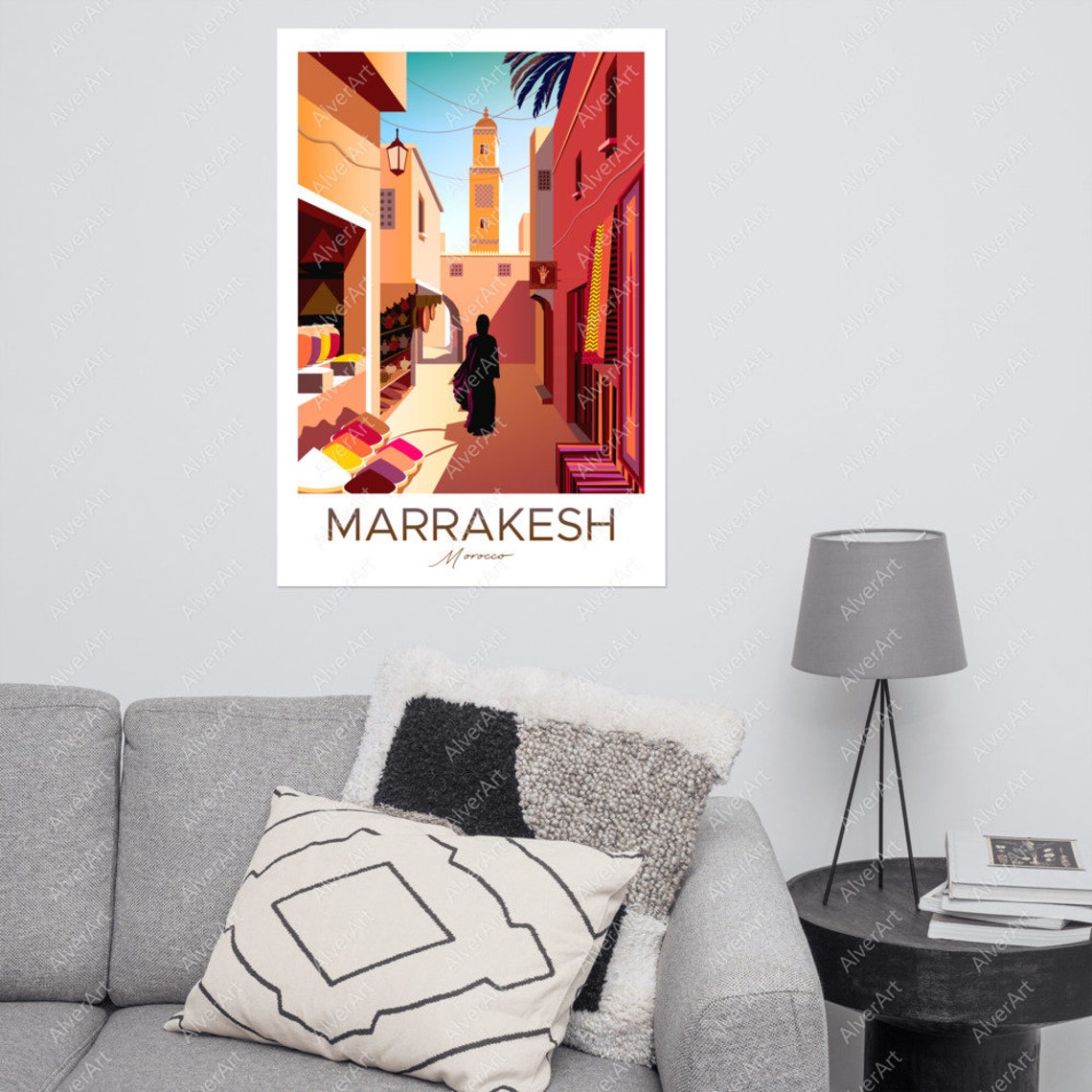 Marrakesh Morocco Vintage Travel Poster Medina Souk Minaret Scene - Image 3