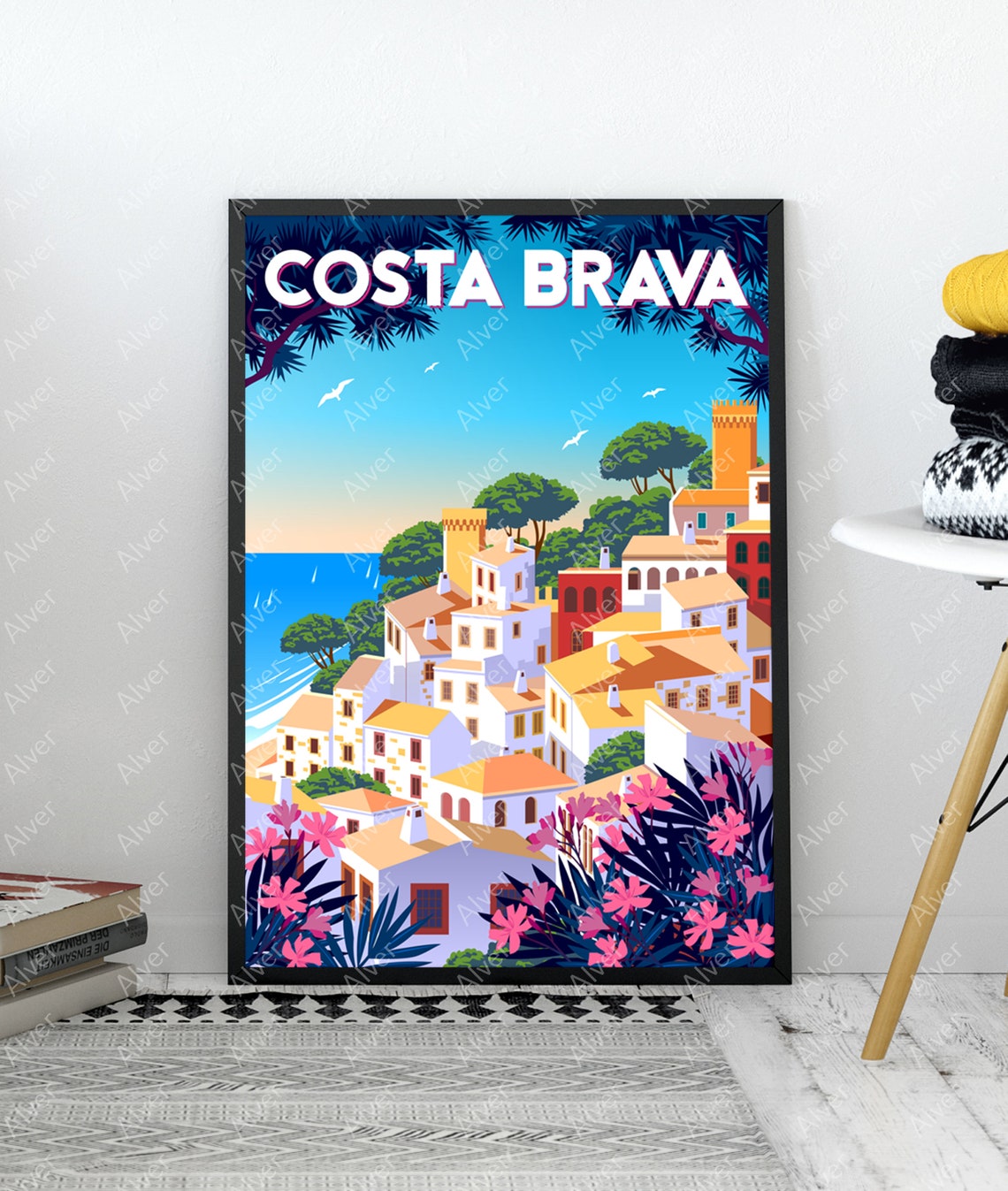 Costa Brava Spain Travel Poster With Whitewashed Coastal Village Art - Image 3