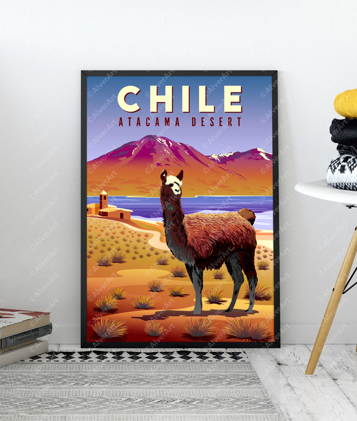 Chile Atacama Desert Llama Salt Flat Volcano Peaks Travel Poster - Image 3