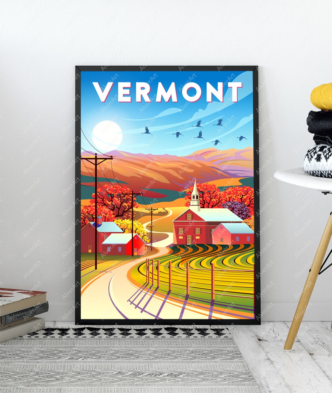 Vermont Autumn Countryside Red Barns Fall Foliage Travel Poster - Image 3