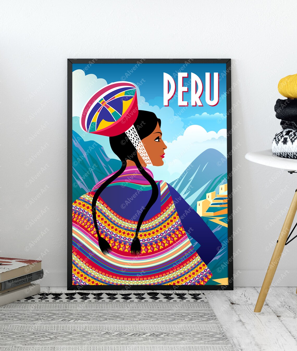 Peru Travel Poster With Andean Woman in Colorful Traditional Dress Art - Image 3