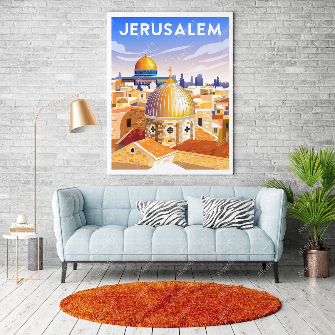 Jerusalem Travel Poster With Golden Domes Above the Old City Rooftops - Image 2