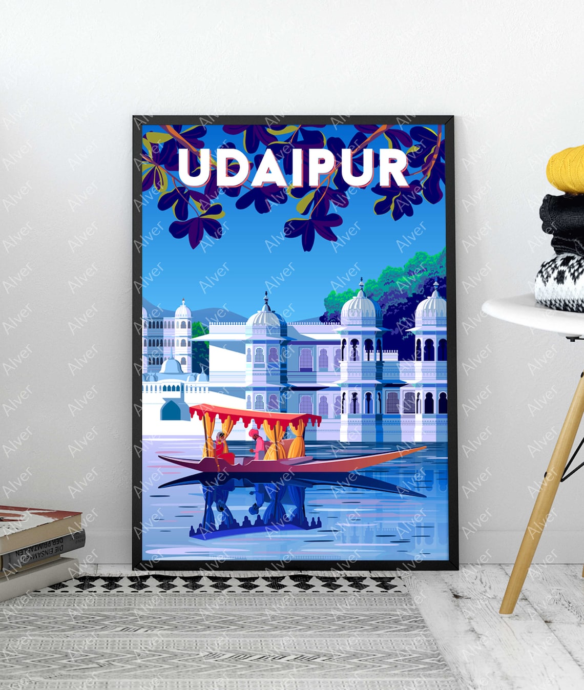 Udaipur Rajasthan Lake Pichola White Palace Boat Travel Poster - Image 3