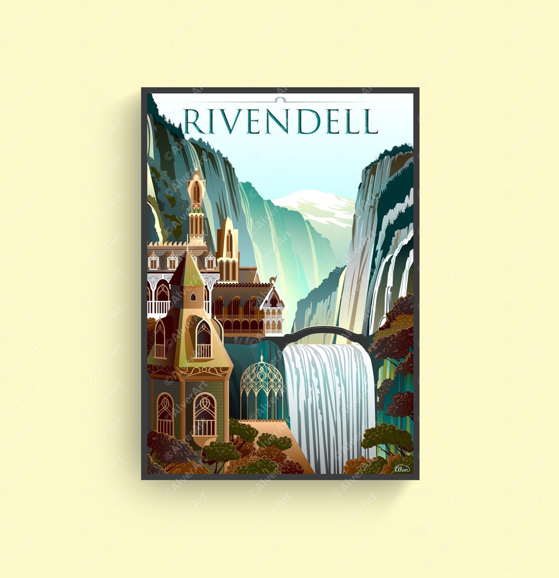 Rivendell Elven Waterfall Valley Lord Of The Rings Art Poster