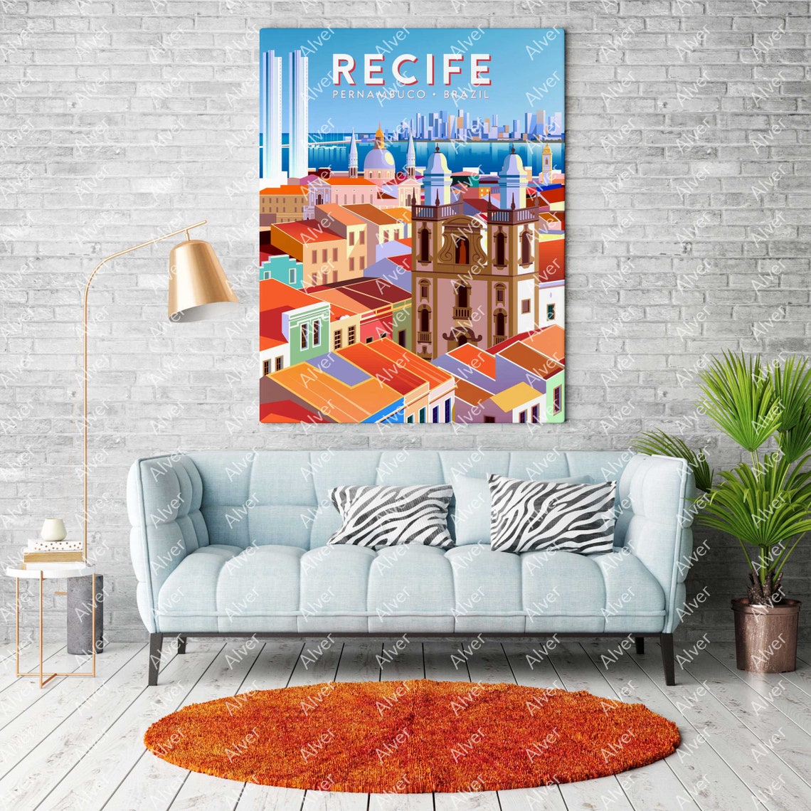 Recife Brazil Colonial Old Town Church Towers Colorful Rooftops Poster - Image 2