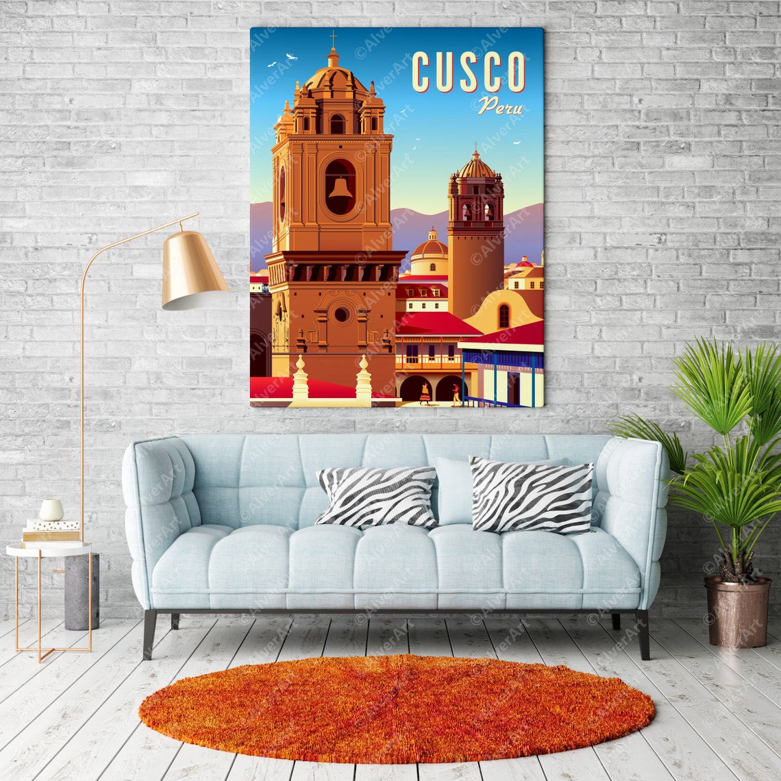 Cusco Peru Colonial Cathedral Bell Towers Retro Travel Poster - Image 2