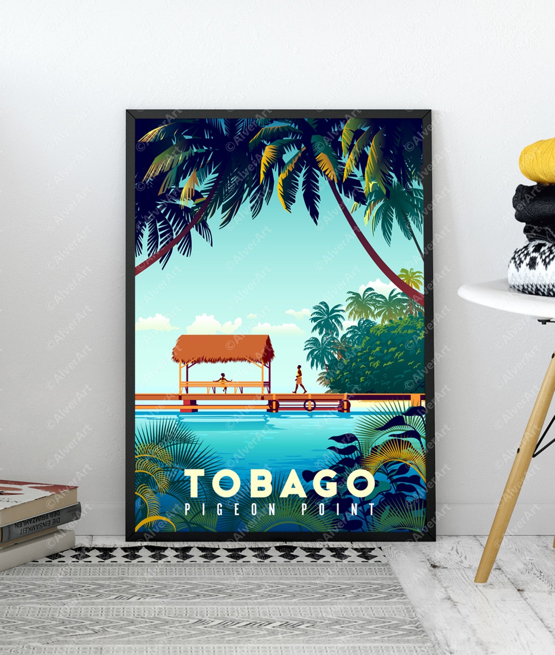 Tobago Pigeon Point Thatched Jetty Lagoon Vintage Travel Poster - Image 3