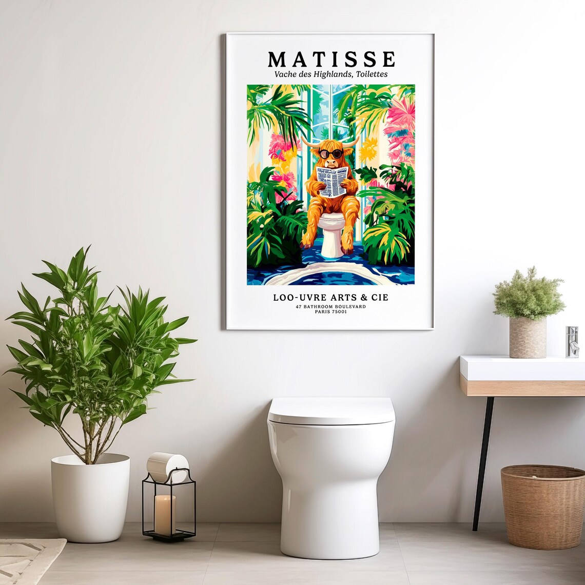 Matisse Style Highland Cow Reading on a Toilet Parody Art Poster - Image 5