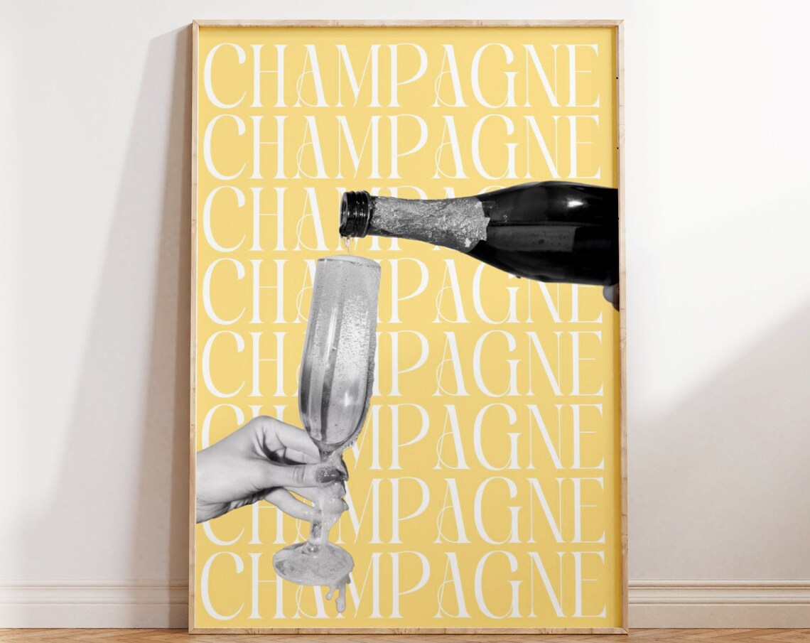 Yellow Champagne Typography Quote Sunny Cheerful Bar Cart Wall Art - Image 4