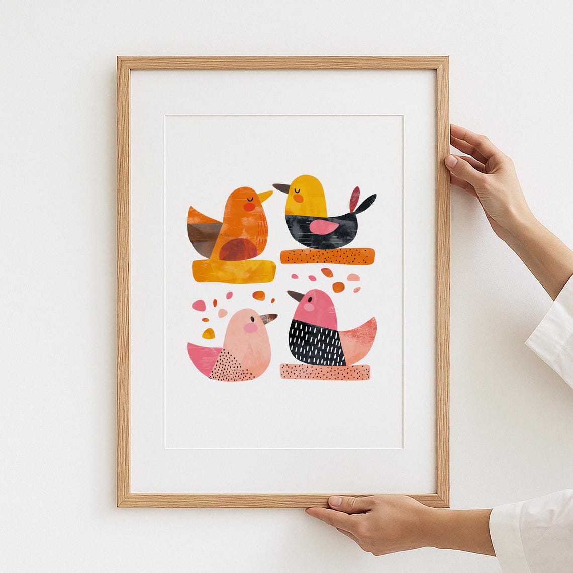 Four Scandinavian Abstract Birds Colorful Nursery Art Poster