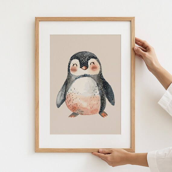 Cute Penguin Posters Watercolor Art Print Kids Room Decor Nursery Wall Playroom Animal Illustration