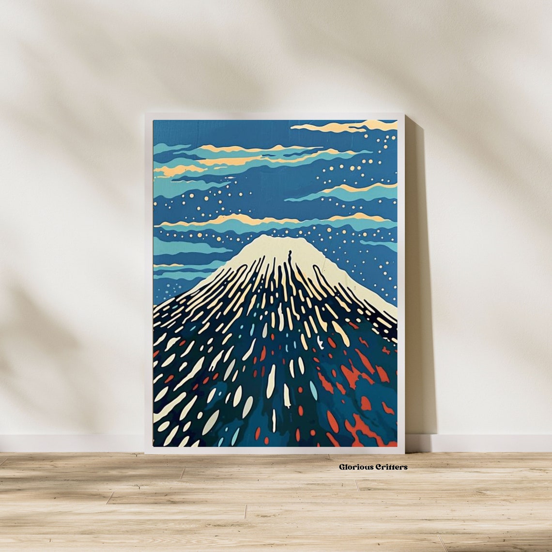 Abstract Botanical Ocean Waves Navy Coral Teal Modern Floral Wall Art - Image 3
