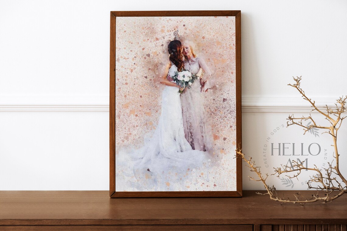 Custom Watercolor Bride And Mom Wedding Embrace Portrait Art Poster - Image 4