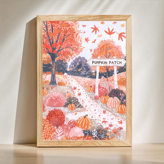 Preppy Autumn Wall Art Pink Print Halloween Pastel Fall Prints