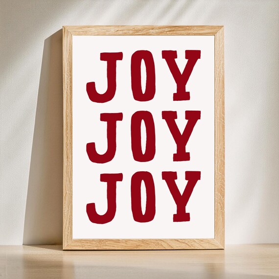 Joy Joy Joy Red Bold Typography Christmas Holiday Wall Poster