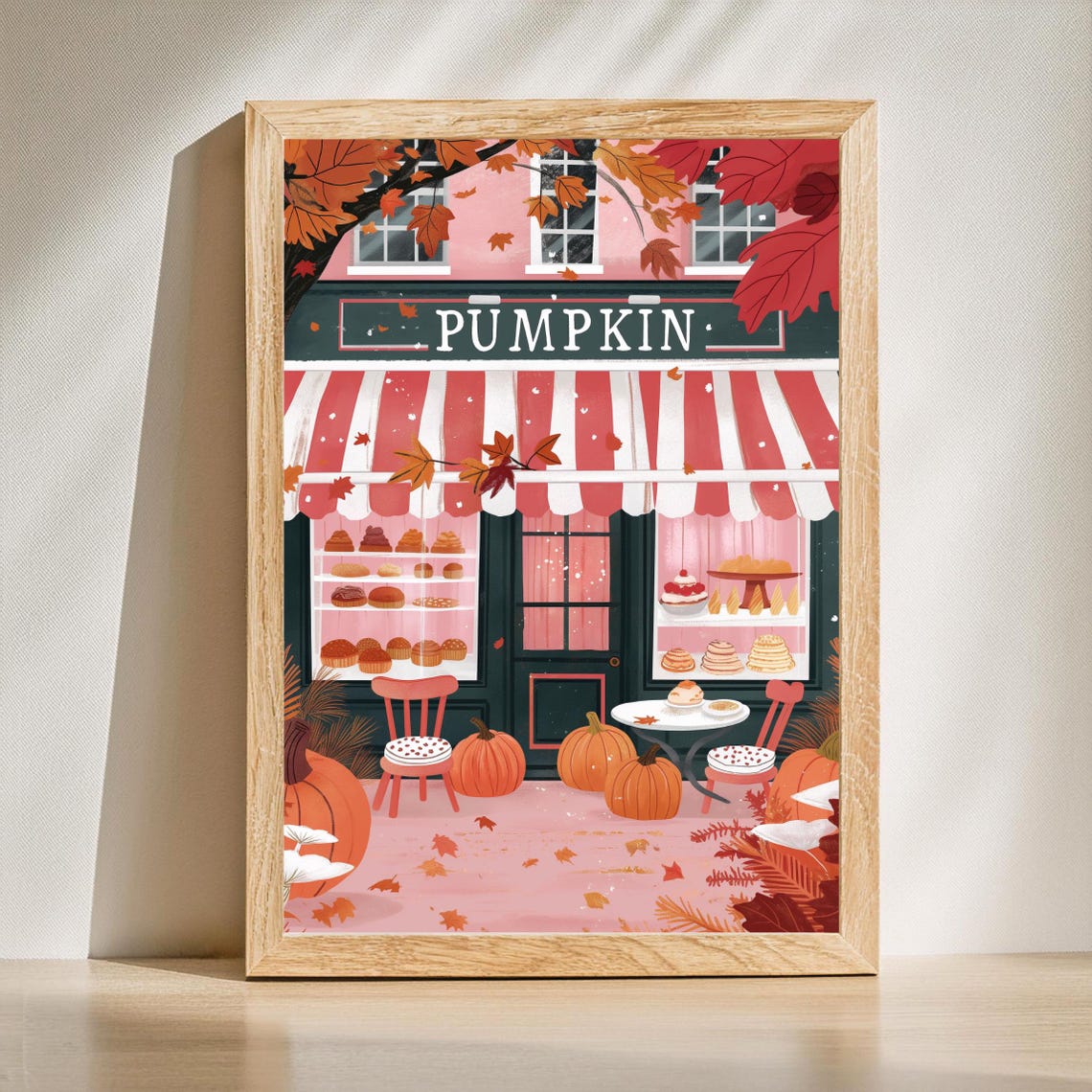 Preppy Autumn Wall Art Pink Print Halloween Pastel Fall Prints