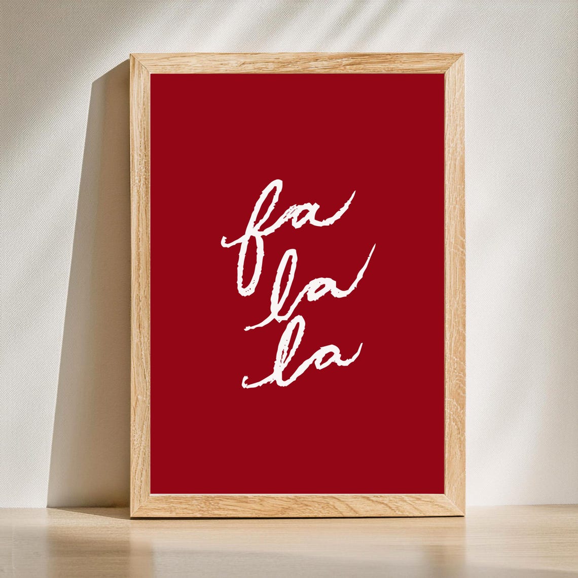 Fa La La La Christmas Carol Script Deep Red Holiday Wall Print