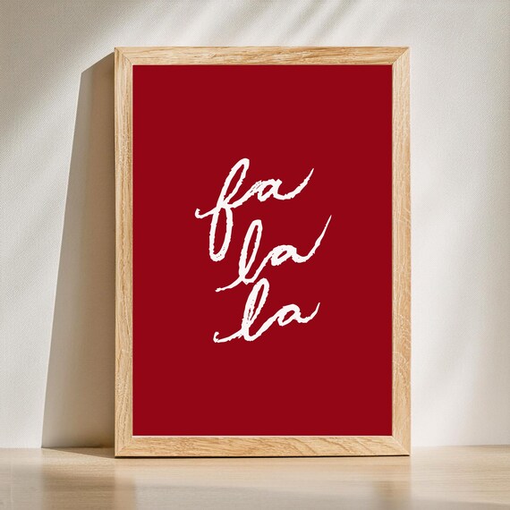 Fa La La La Christmas Carol Script Deep Red Holiday Wall Print