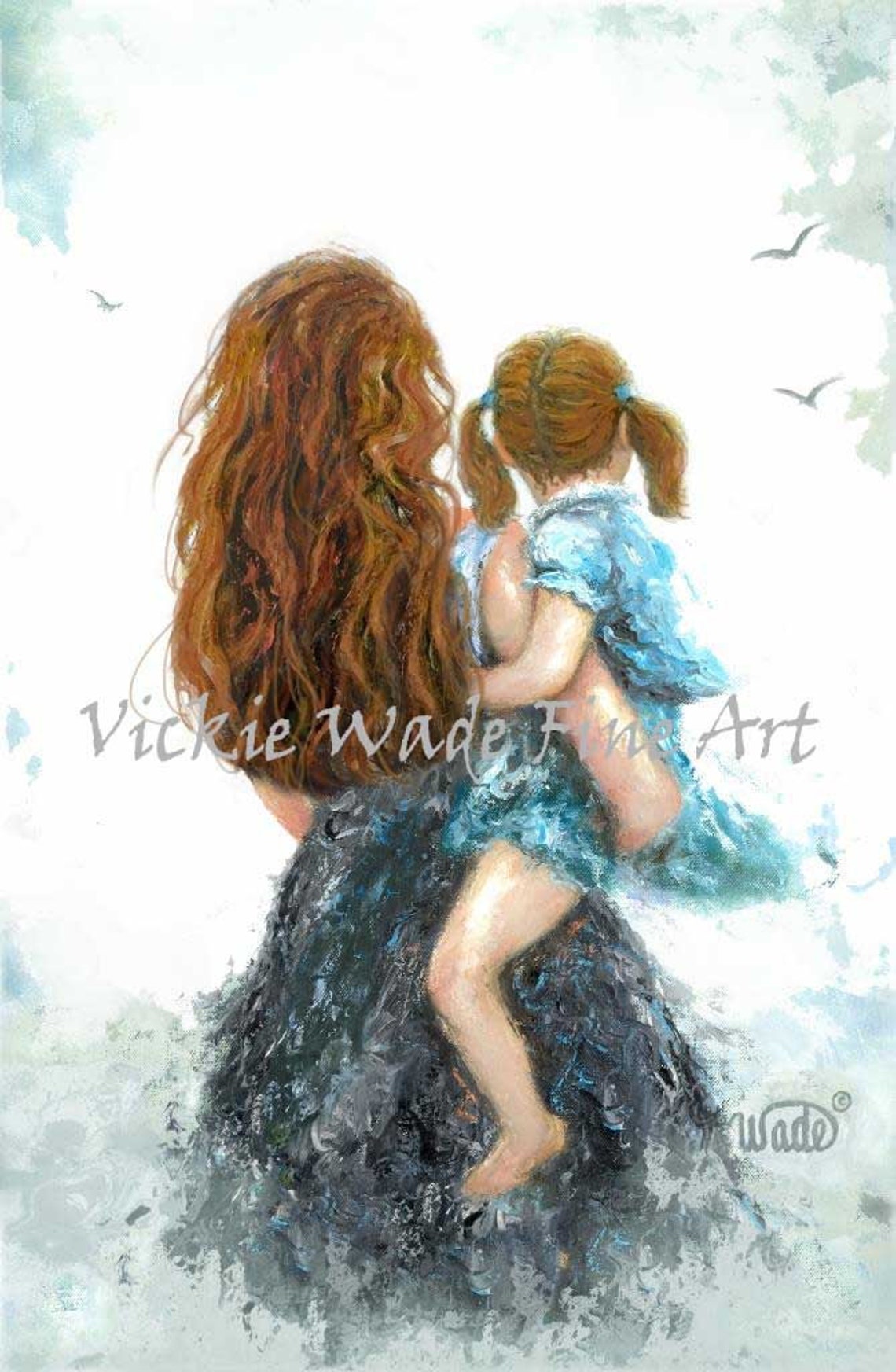 Redhead Mother And Daughter Art Print Red Hair Blonde Hair Brunette Hair Redheads Mother Carrying Daughter Vickie Wade Art