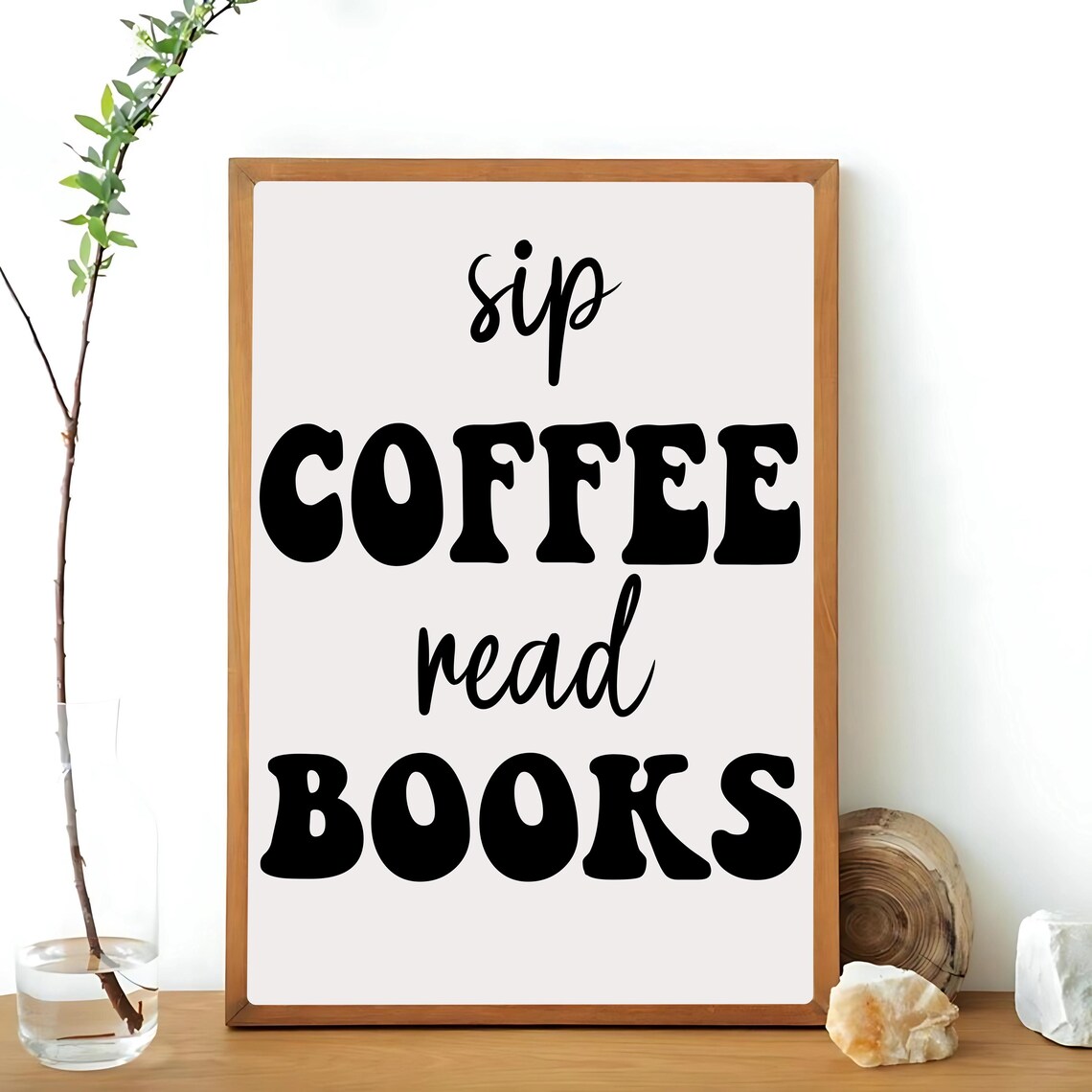 Sip Coffee Read Books Retro Reader, Art Print - Image 3
