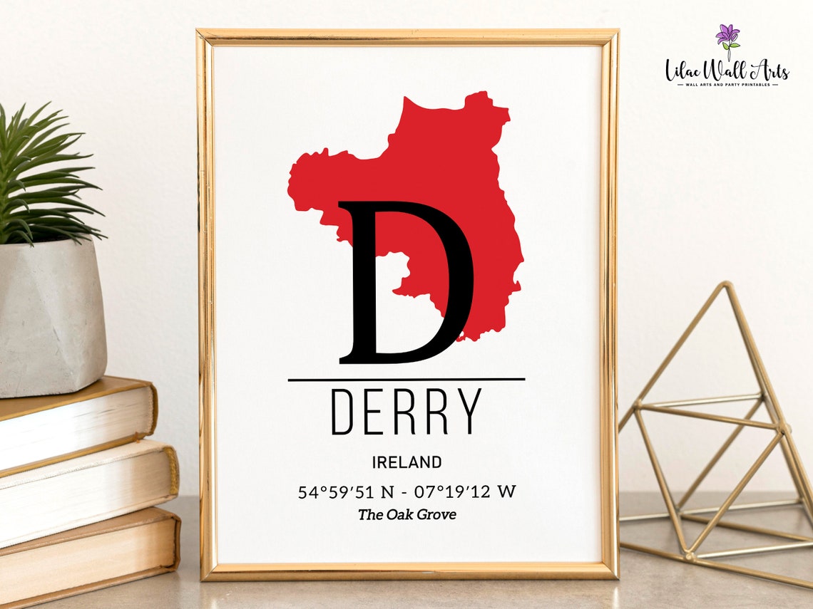 Derry Ireland Map County Derry Monogram Red Map Art Travel Poster - Image 5