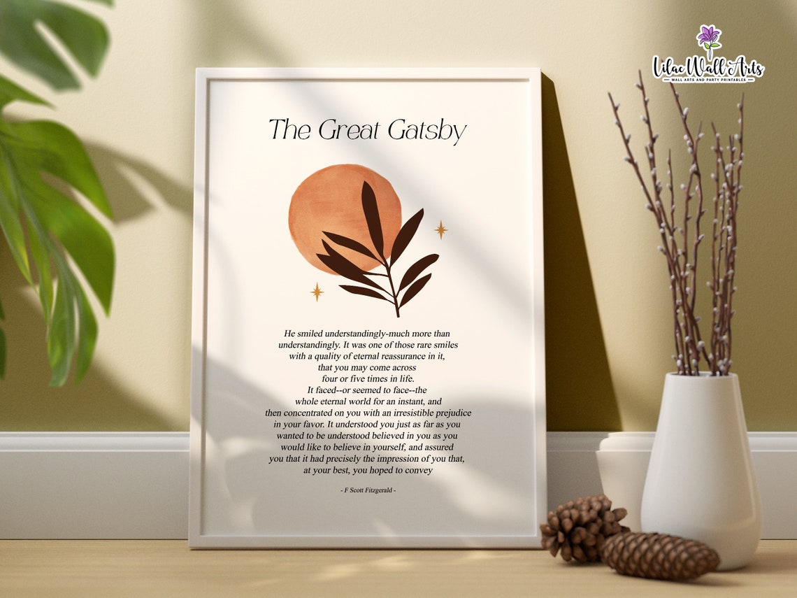 The Great Gatsby F Scott Fitzgerald Boho Quote Literature Wall Art - Image 2