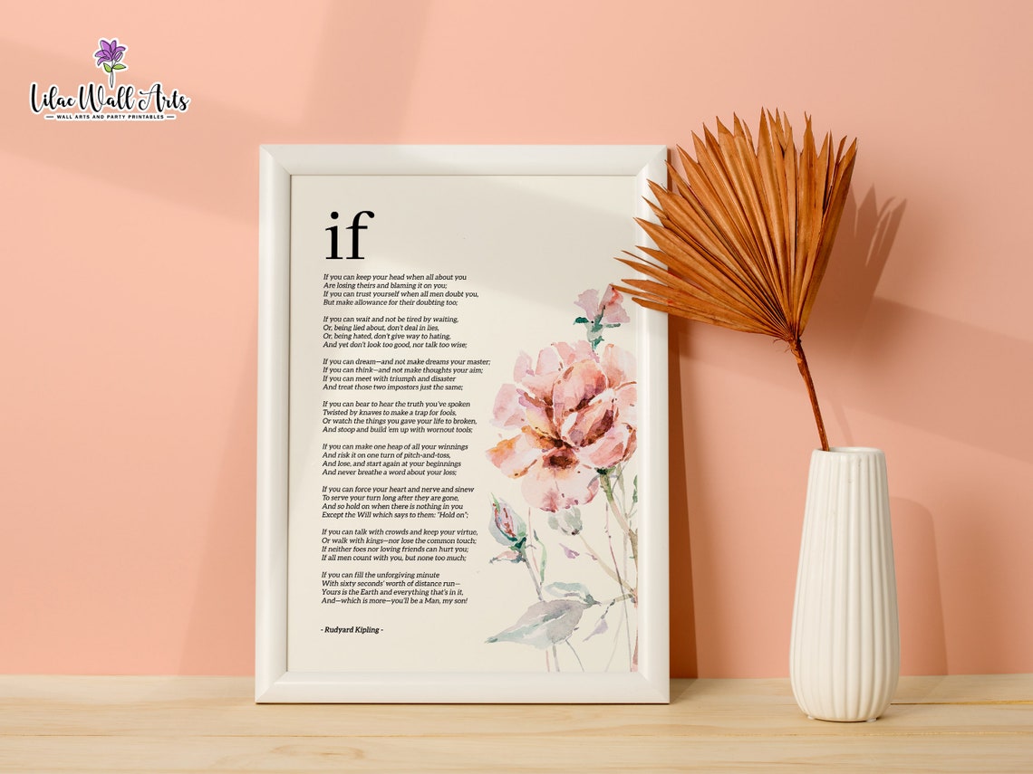 If Poem Rudyard Kipling Floral Watercolor Inspirational Print - Image 3