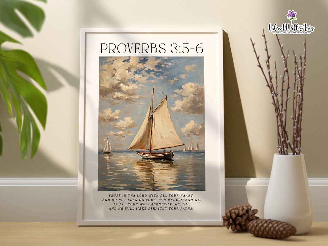 Proverbs 356 Trust In The Lord Sailboat Ocean Scene Art Poster - Image 3