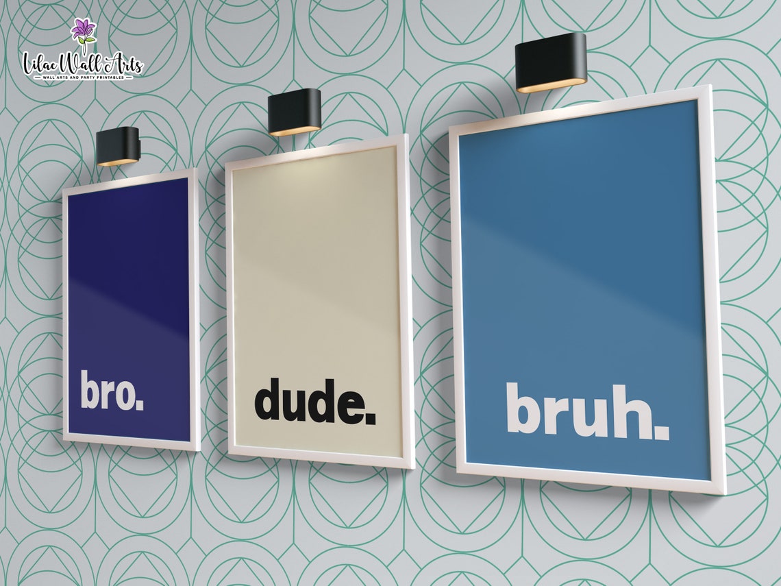 Bro Dude Bruh Navy Cream Blue Trio Minimalist Typography Poster - Image 5