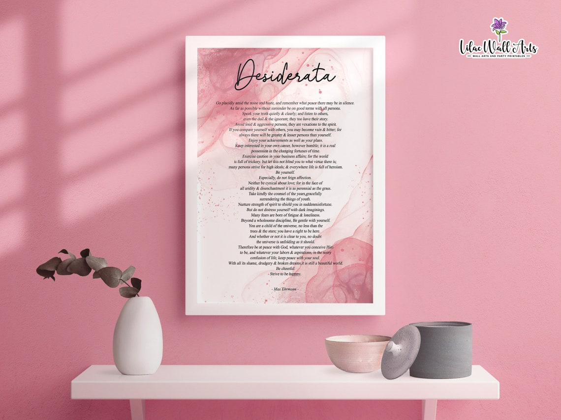 Desiderata Poem Max Ehrmann Pink Watercolor Inspirational Poster - Image 6