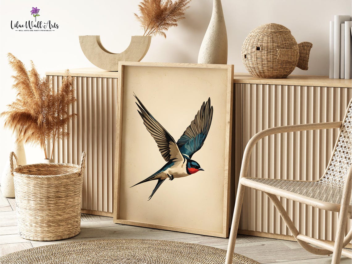 Swallow Bird Print Flying Swallows Art Print Modern Bird Print Swallow Wall Art Bird Oil Painting Swallows Painting Vintage Bird Poster - Image 2
