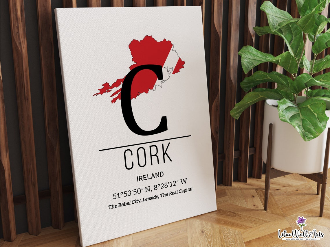 Cork Ireland Map Rebel City Monogram Red County Map Travel Poster - Image 5