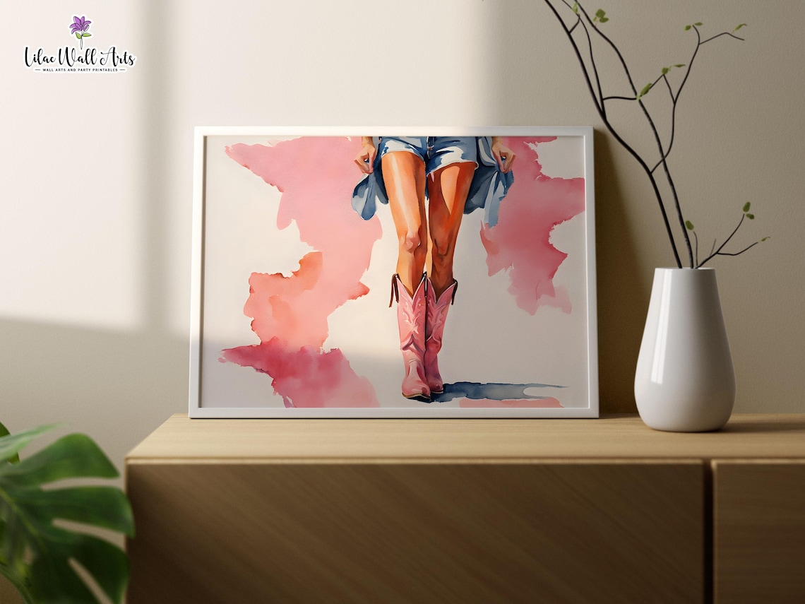 Pink Cowboy Boots Watercolor Legs Western Fashion Art Poster