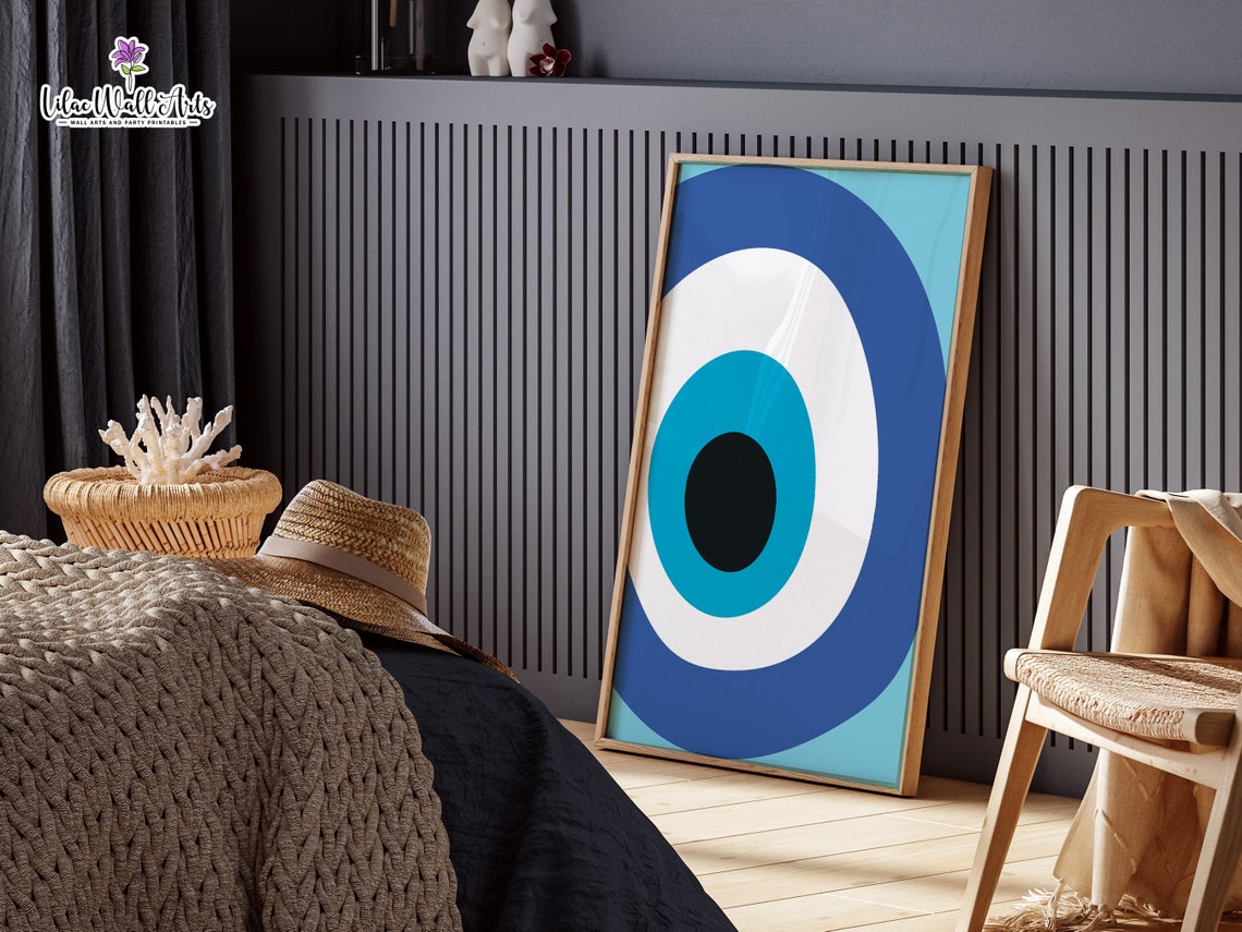 Blue Evil Eye Amulet Single Large Nazar Symbol Minimalist Poster
