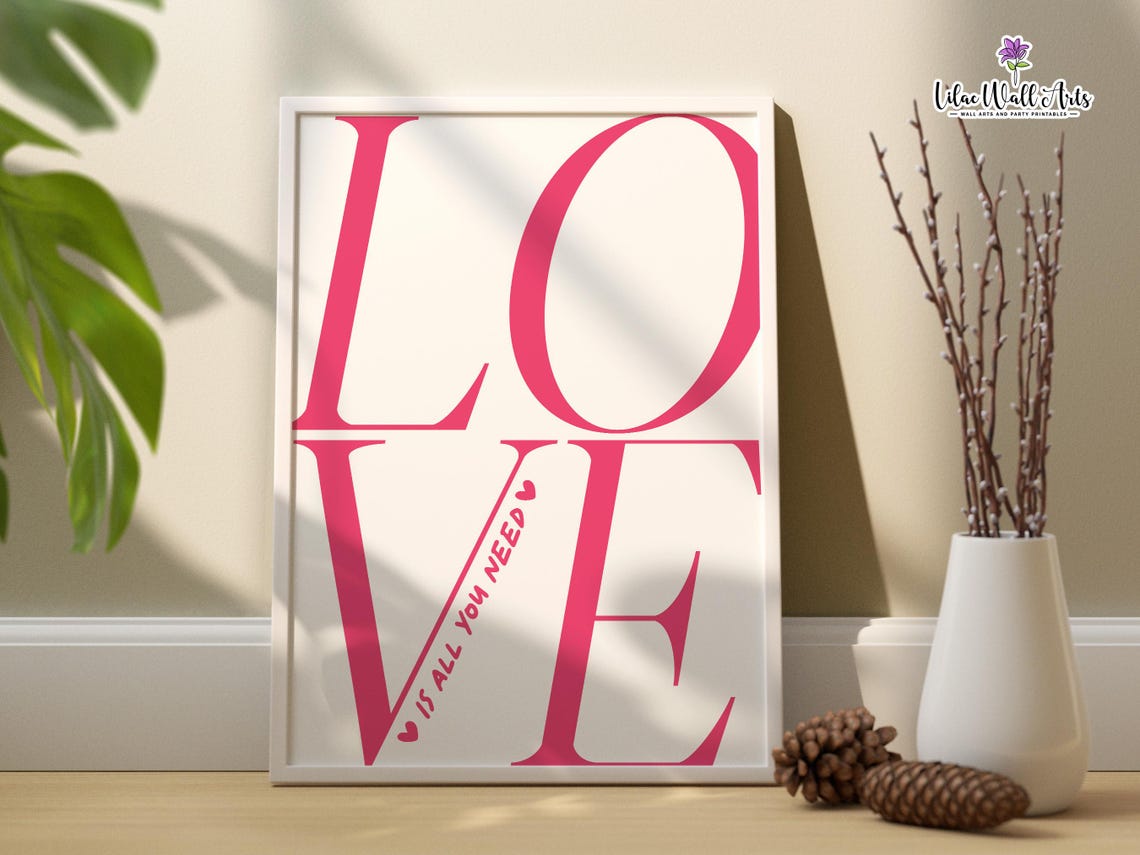 Pink Love Is All You Need Typography Girly Coquette Wall Poster