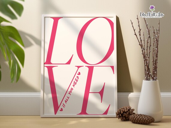 Pink Love Is All You Need Typography Girly Coquette Wall Poster