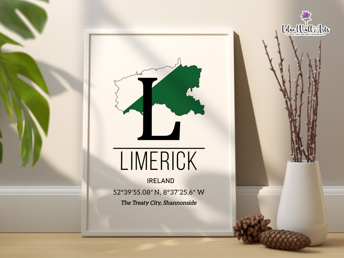 Limerick Ireland Map Art GPS Coordinates Treaty City Travel Poster