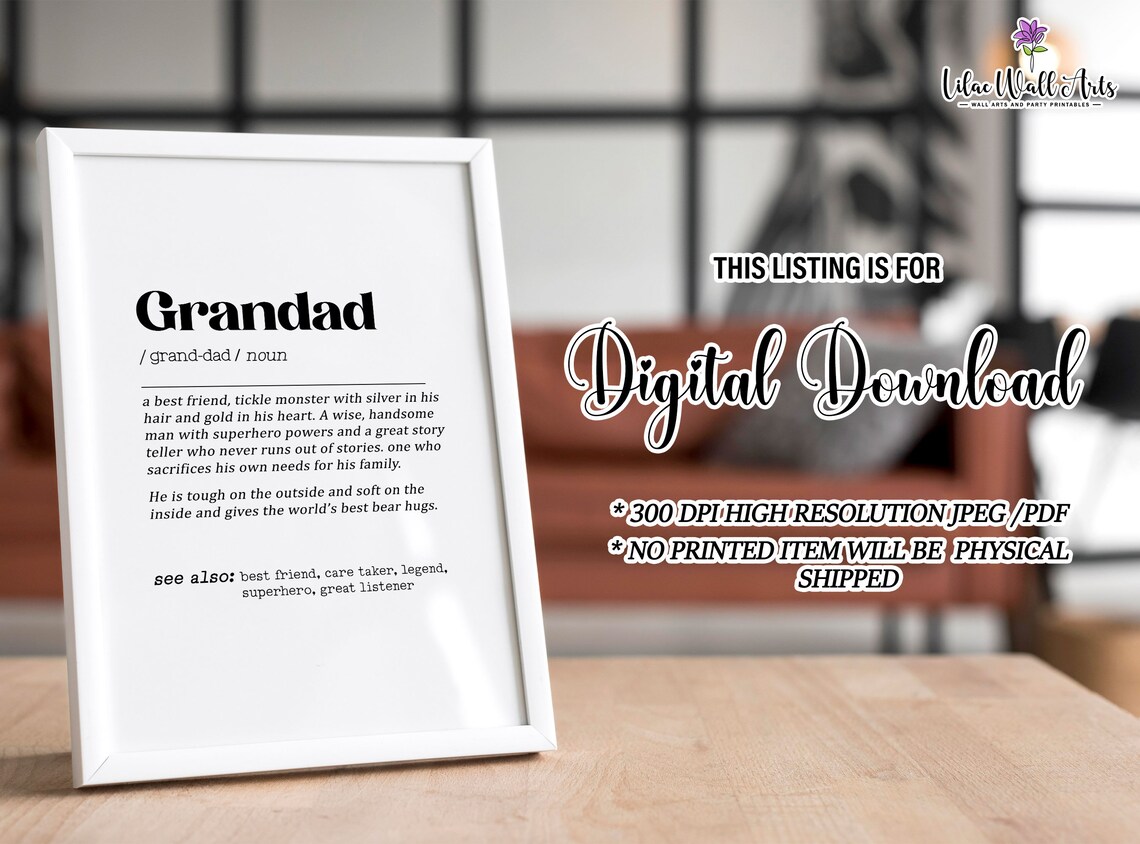 Grandad Definition Heartfelt Gift for Grandpa Typography Wall Art - Image 5