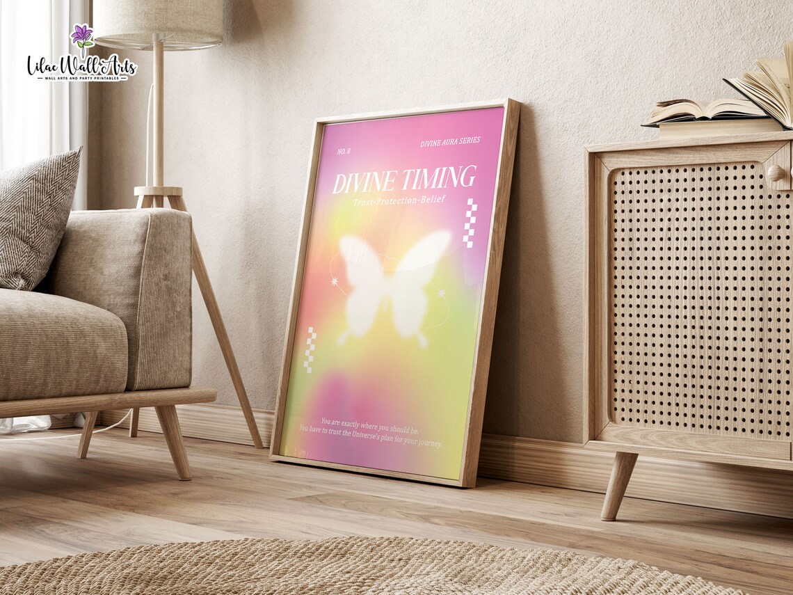 Divine Timing Pink Aura Butterfly Trust Protection Belief Wall Art - Image 6
