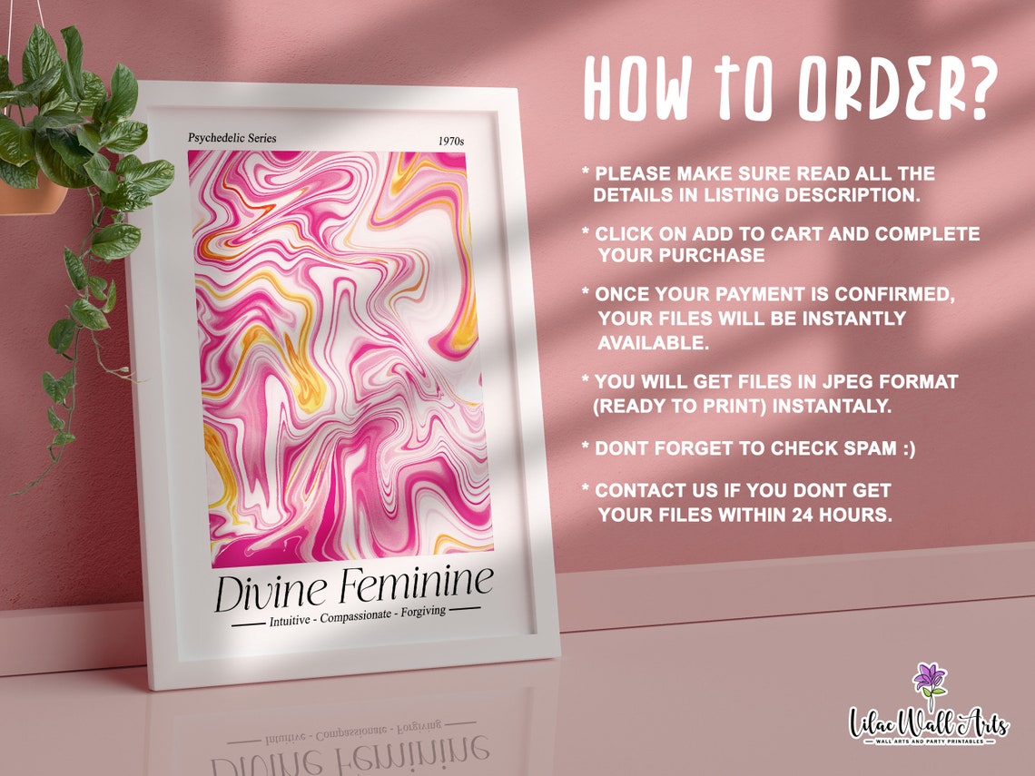 Divine Feminine Psychedelic Pink Marble Swirl Retro Art Poster - Image 3