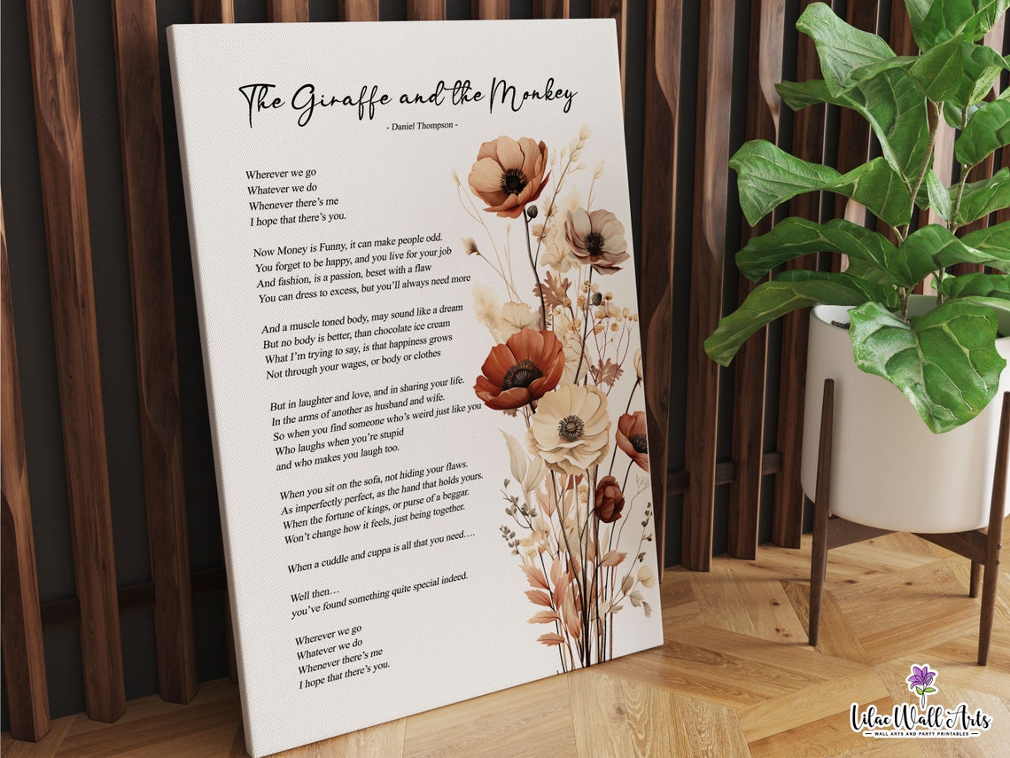 The Monkey And The Giraffe Love Poetry Print Love Poem Print Poem Wall Art Poem Gifts Love Poem For Him Bedroom Wall Dcor Lovers Poem - Image 6