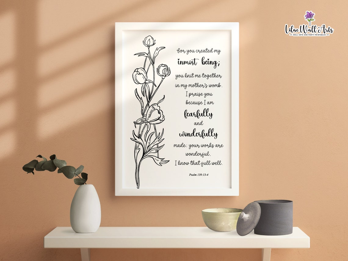 Fearfully And Wonderfully Made Psalm 13913 4 Minimal Christian Wall Art Botanical Scripture Bible Verse Wall Art Baptism Gift - Image 5