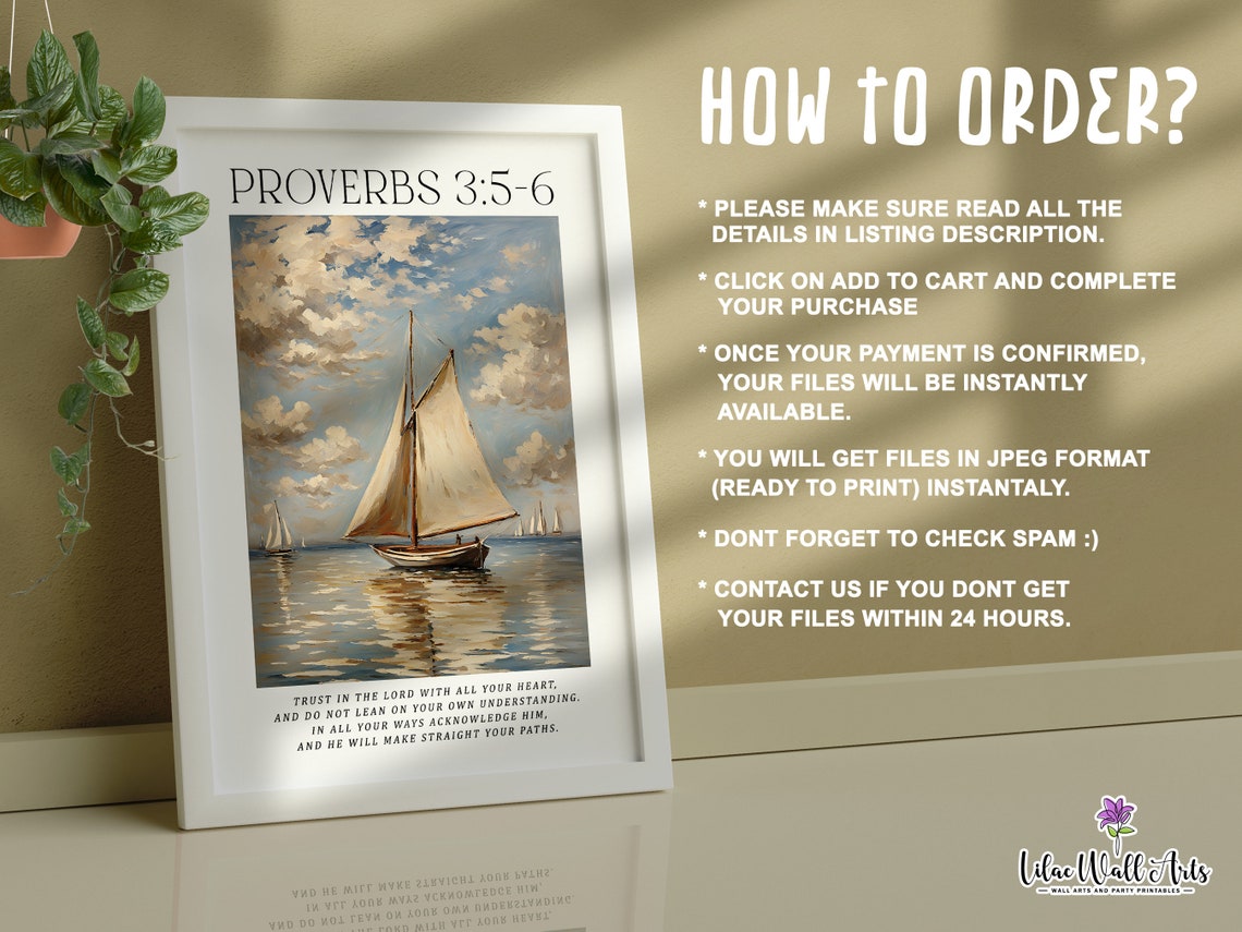 Proverbs 356 Trust In The Lord Sailboat Ocean Scene Art Poster - Image 2