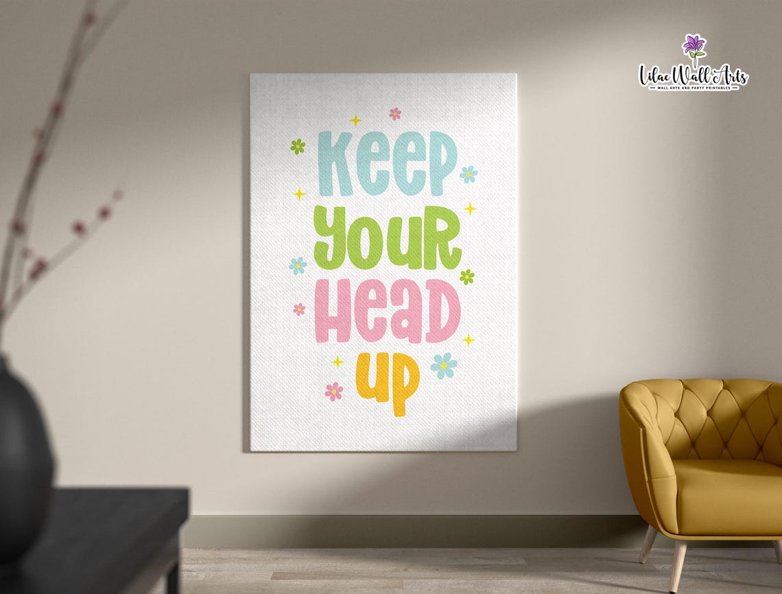 Keep Your Head Up Pastel Floral Affirmation Quote Wall Poster - Image 2