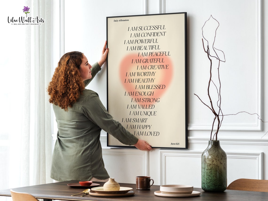 Daily Affirmations Pink Heart Aura I Am Successful Mindset Wall Art - Image 2