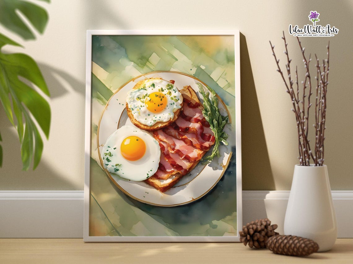 Watercolor Breakfast Eggs Bacon Toast Kitchen Food Art Poster - Image 2
